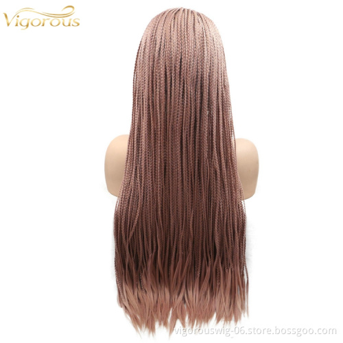 Long straight brown cheap wholesale high quality heat resistant synthetic braided wig with lace front